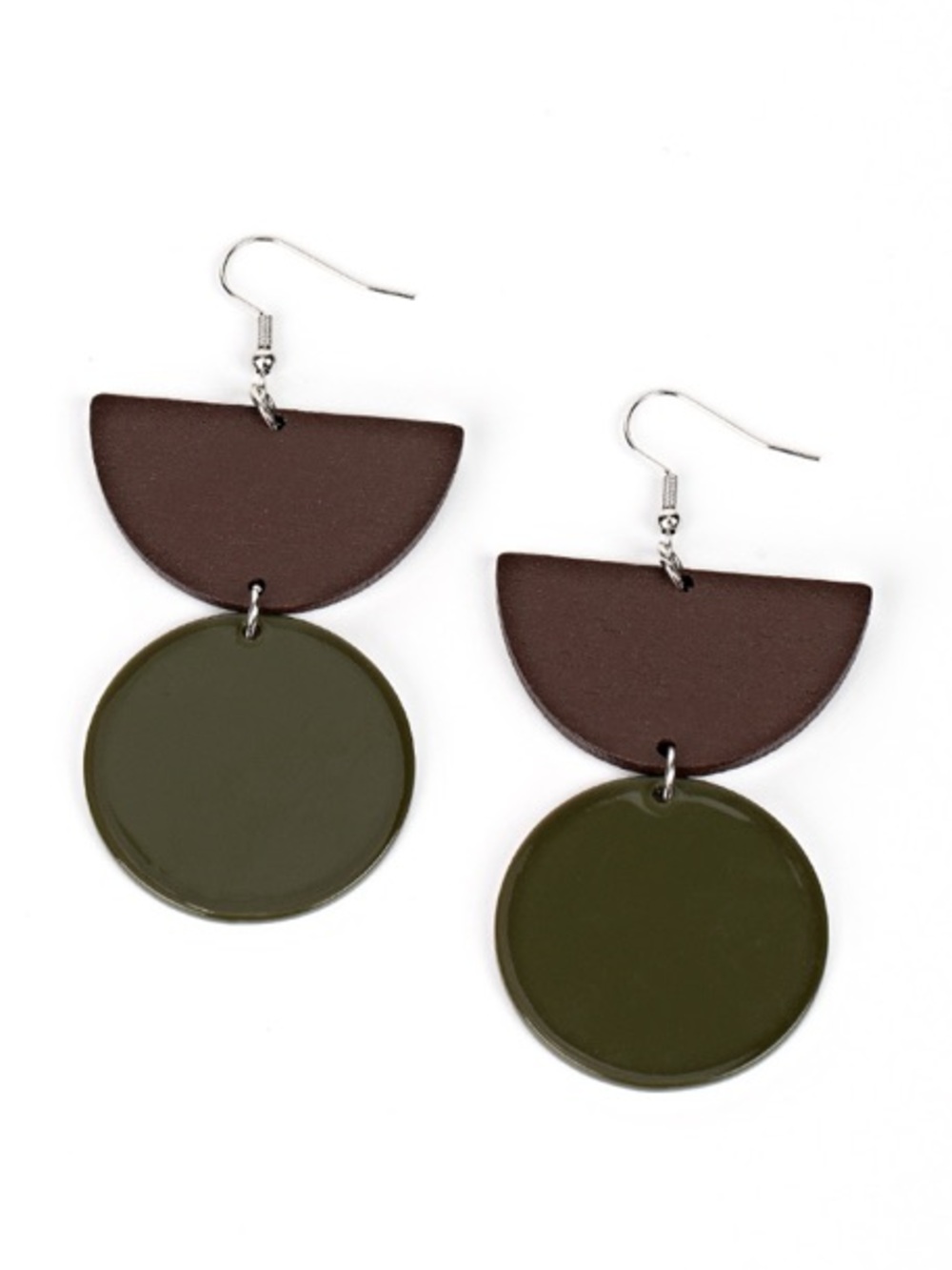 Minimalist Olive Green & Dark Brown Drop Earrings
